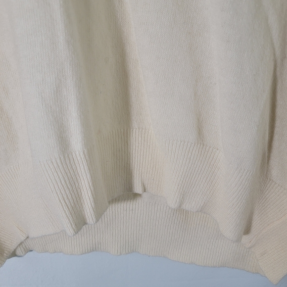 Lambswool Unisex Ivory V-neck Knit Sweater Sz M Made in Italy Long Sleeve Cozy - Picture 6 of 11